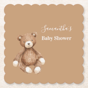 Dessous-de-verre En Papier Baby Shower Ours en peluche marron mignon