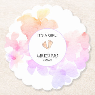 Dessous-de-verre En Papier *~* Baby shower Peach Rose Floral Aquarelle douce