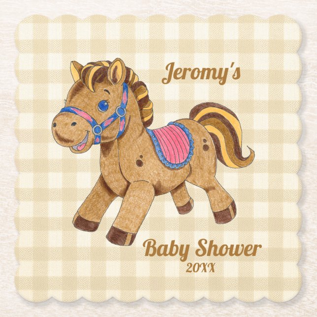 Dessous-de-verre En Papier Baby Shower Pony Coaster (Devant)