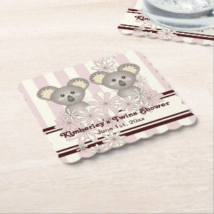 Dessous-de-verre En Papier Baby shower rose Koala Twin fille / Anniversaire d