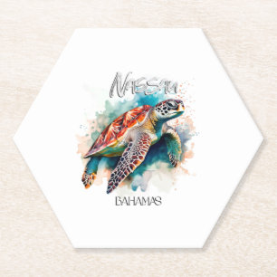 Dessous-de-verre En Papier Bahamas Tortue de mer Bahamian Flag Beach Grand Sh