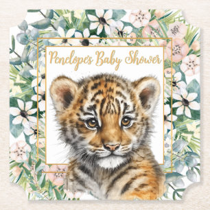 Dessous-de-verre En Papier Bain de bébé au thème de jeune tigre réaliste et m
