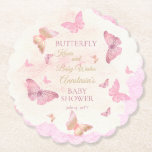 Dessous-de-verre En Papier Baisers à papillon et voeux de bébé Baby shower fi<br><div class="desc">Doux rose,  mauve,  blush et or "Baisers à papillon et voeux de bébé" conception de Baby shower fille avec des papillons dans différentes combinaisons coordonnées de couleur sur une aquarelle arrière - plan de clair et rose. Conception composite par Holiday Hearts Designs.</div>