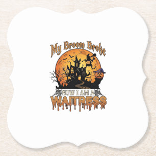 Dessous-de-verre En Papier Balai Cassé Serveuse Halloween Sorcière Maison Han