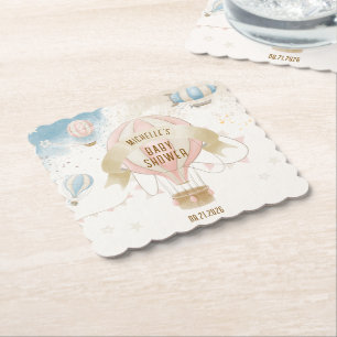 Dessous-de-verre En Papier Baptême Bébé Pastel Montgolfière 