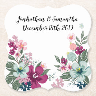 Dessous-de-verre En Papier Barres de boisson Fleur tropicale sur blanc