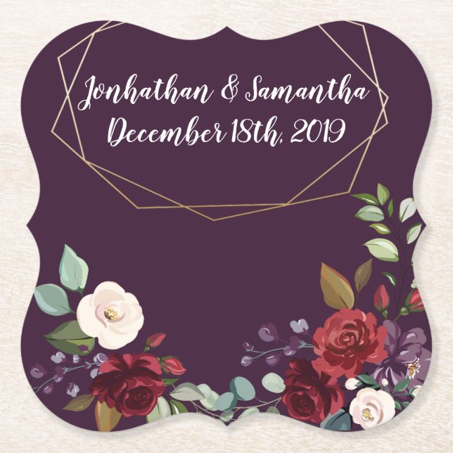 Dessous-de-verre En Papier Barres de boisson Plum géométrique Purple Rose Gol (Devant)