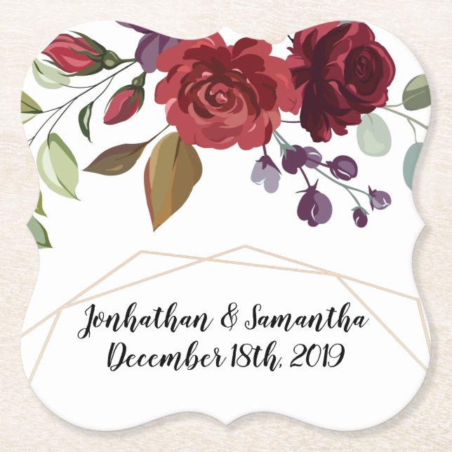 Dessous-de-verre En Papier Barres de boisson Roses blanches Or Géométrique Fl (Devant)