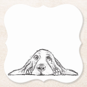 Dessous-de-verre En Papier basset hound noir blanc yeux de chiot simples