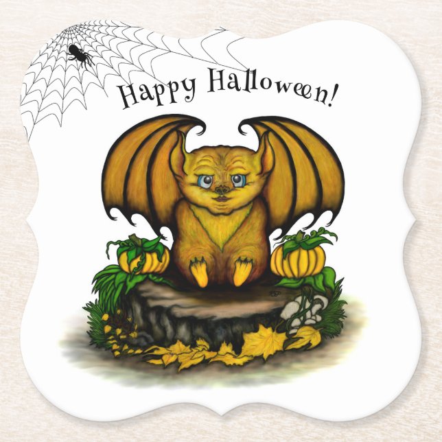 Dessous-de-verre En Papier Bat d'Halloween mignonne (Devant)