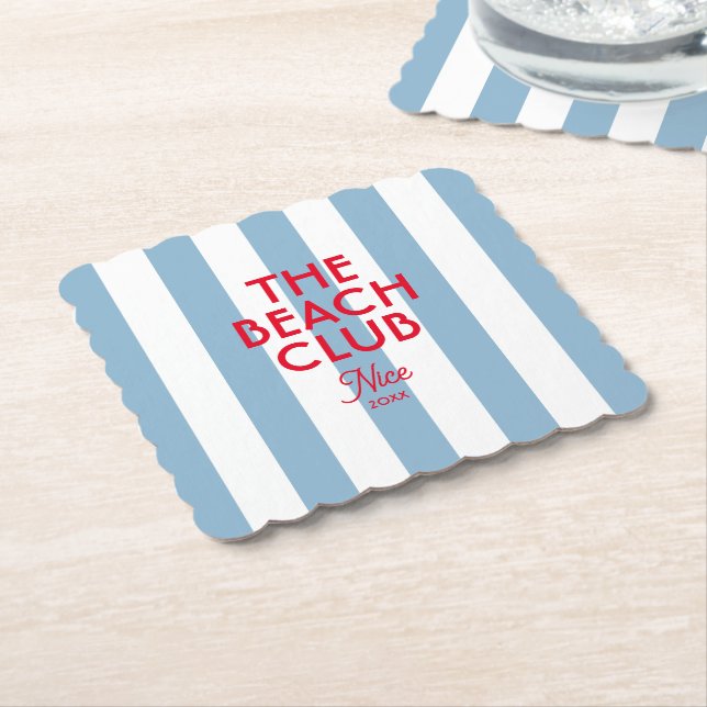 Dessous-de-verre En Papier Beach Club French Red Blue Cabana Stripe (Incliné)