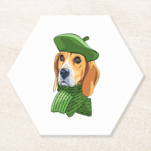 Dessous-de-verre En Papier Beagle de chien en vert béret français