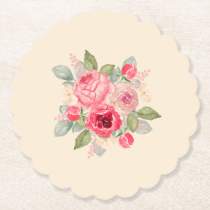 Dessous-de-verre En Papier Beau Bouquet de Roses Roses Peintes en Aquarelle