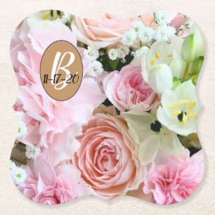 Dessous-de-verre En Papier Beau Monogramme Floral Mariage Design