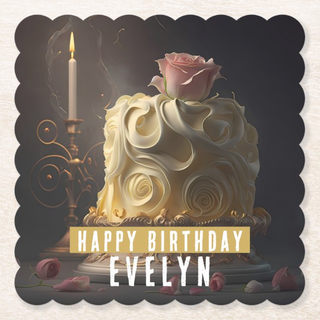 Dessous-de-verre En Papier Beauté et gâteau d'anniversaire de la bête - (Devant)