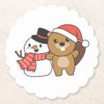 Dessous-de-verre En Papier Beaver With Snowman In Winter At Christmas<br><div class="desc">Beaver with a snowman in winter for christmas - a snowman for winter and christmas. A winter greeting in the cold season for the holidays. Christmas beaver with snowman.</div>