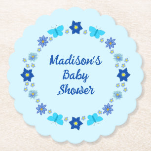 Dessous-de-verre En Papier Bébé bleu Papillons et Baby shower de fleurs
