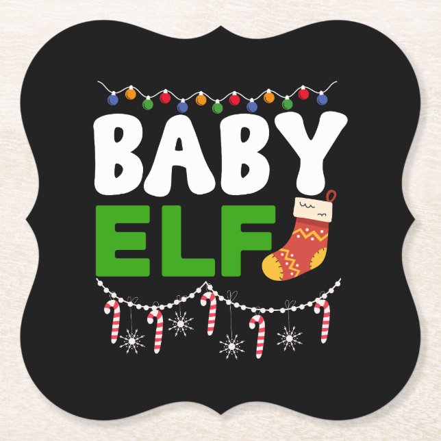 Dessous-de-verre En Papier Bébé Elfe Noël Conception de vacances-84608 (Devant)