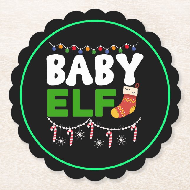 Dessous-de-verre En Papier Bébé Elfe Noël Conception de vacances-84608 (Devant)