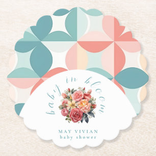 Dessous-de-verre En Papier Bébé en Fleur Aquarelle Floral Carreaux Baby showe