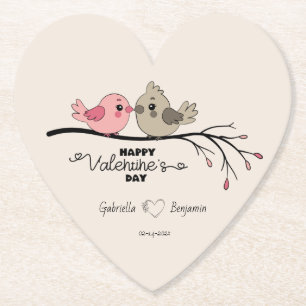 Dessous-de-verre En Papier Belle Cartoon Lovebirds sur la branche Saint-Valen