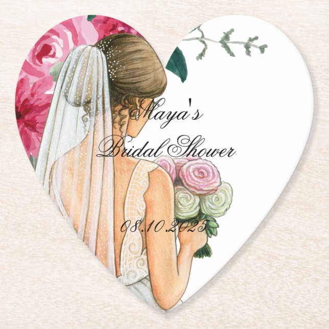 Dessous-de-verre En Papier belle douche nuptiale rose floral (Devant)