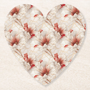 Dessous-de-verre En Papier Belle Flore Rouge Blanc