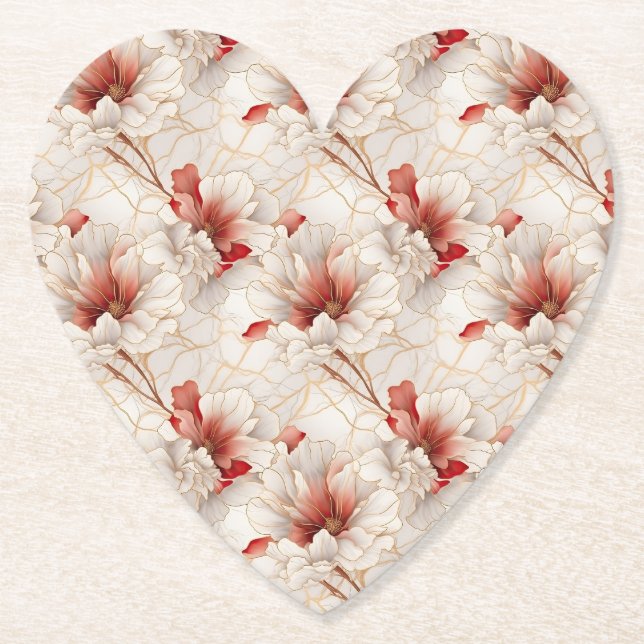 Dessous-de-verre En Papier Belle Flore Rouge Blanc (Devant)