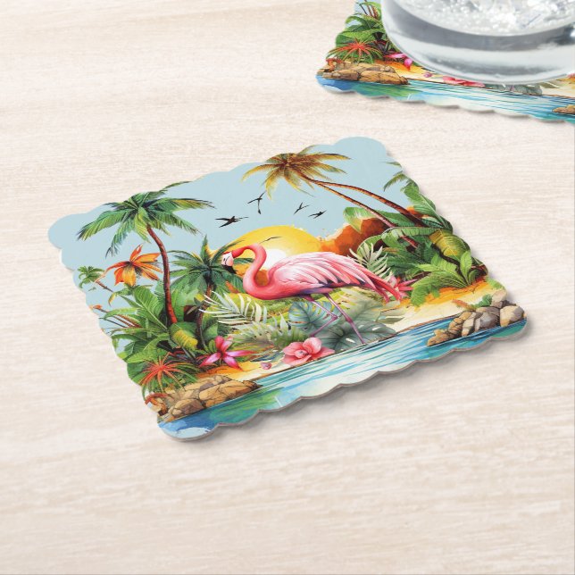 Dessous-de-verre En Papier Belle plage rose flamingo (Incliné)