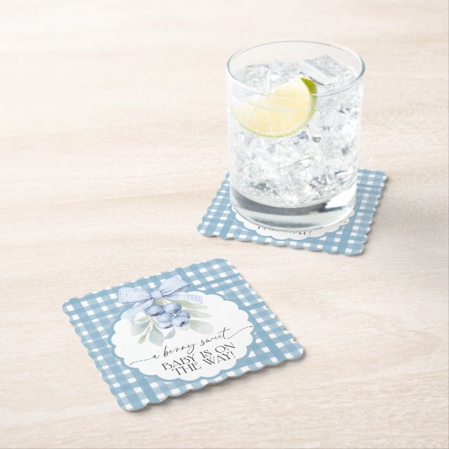 Dessous-de-verre En Papier Berry Sweet Blueberry Gingham Baby Shower (En situation)
