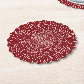 Dessous-de-verre En Papier Bevera botanique fleuri floral rouge de Bourgogne