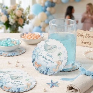 Dessous-de-verre En Papier Bientôt sous l'océan Baby Shower Pieuvre Hippocamp