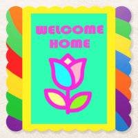 BIENVENUE À LA MAISON AVEC STRIPES ET MOTIF FLEURI