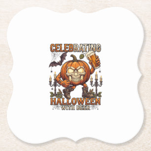 Dessous-de-verre En Papier Bière d'Halloween Crâne Citrouille Chauve-Souris C