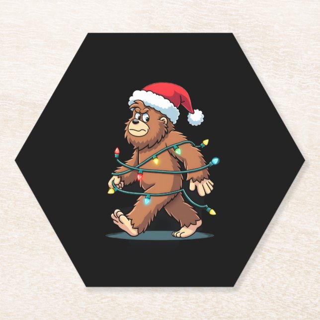 Dessous-de-verre En Papier Bigfoot Santa Christmas Tree Lights Xmas Boys Men  (Devant)