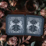 Dessous-de-verre En Papier Billet bleu Mariage d'épée médiévale Royal Lion<br><div class="desc">Ajoutez du charme royal à votre paysage de table ! Ces dessous de verre de mariage personnalisés sont dotés d'un majestueux lion et d'un design floral avec vos noms et monogramme, le tout en argent luxueux contre un arrière - plan bleu. Parfait pour une fête d'imaginaire médiévale avec une élégance...</div>