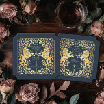 Dessous-de-verre En Papier Billet Mariage d'épée médiévale Blue Royal Lion<br><div class="desc">Ajoutez du charme royal à votre paysage de table ! Ces dessous de verre de mariage personnalisés sont dotés d'un lion majestueux et d'un design floral avec vos noms et monogramme, le tout en or luxueux contre un arrière - plan bleu. Parfait pour une fête d'imaginaire médiévale avec une élégance...</div>