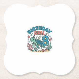 Dessous-de-verre En Papier Birthday Girl Sea Turtle 8th Birthday Shirt Design