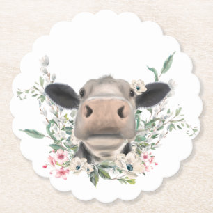 Dessous-de-verre En Papier bisou de nez de vache fleurs aquarelle gris animal