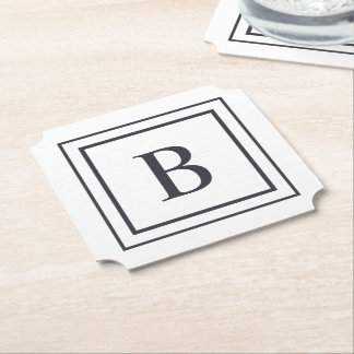Dessous-de-verre En Papier Black And White Square Border Monogram