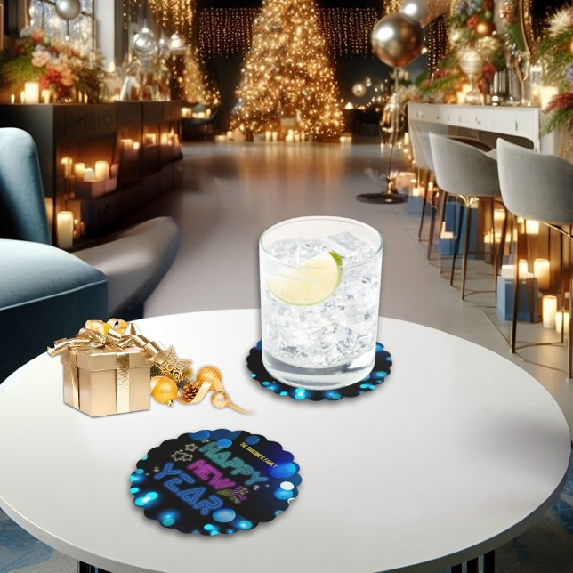 Dessous-de-verre En Papier Black & Blue Midnight Sparkle Neon Glow New Year (Créateur téléchargé)