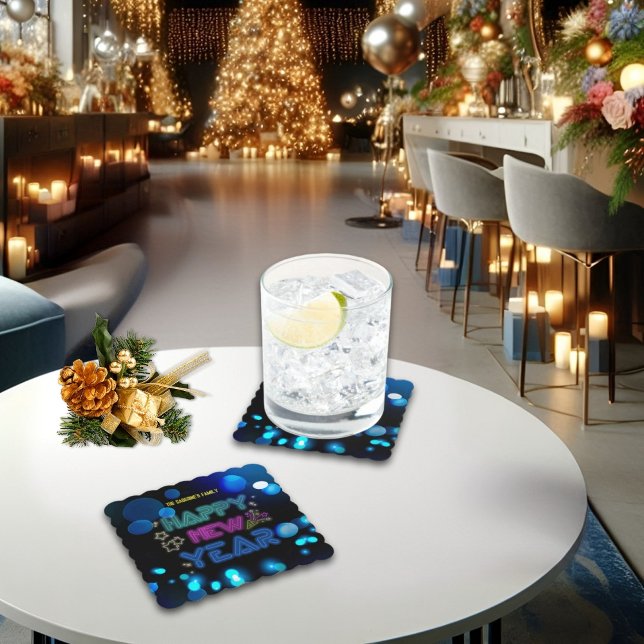 Dessous-de-verre En Papier Black & Blue Midnight Sparkle Neon Glow New Year  (Créateur téléchargé)