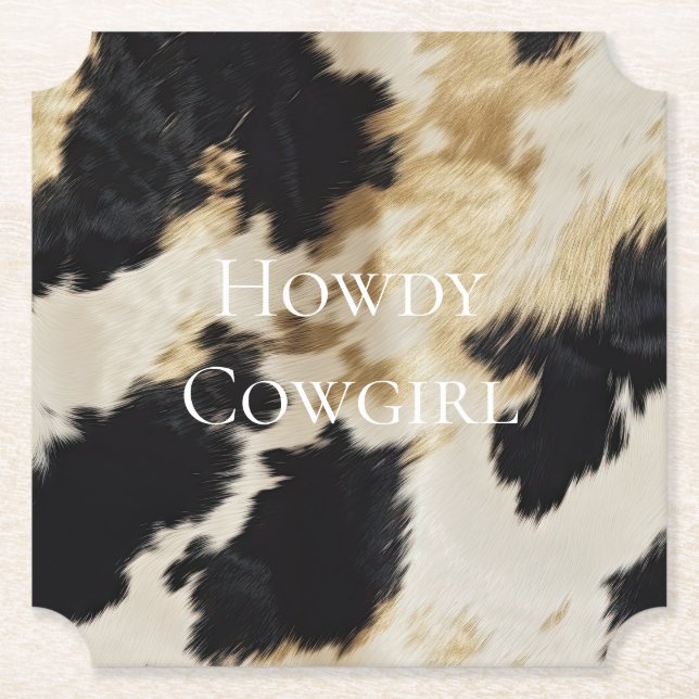 Dessous-de-verre En Papier Black Cream Gold Western Cowhide (Devant)