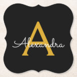 Dessous-de-verre En Papier Black Gold Modern Script Girl Monogramme Nom<br><div class="desc">Dessous de verre en papier noir et or Simple Script Monogramme Nom. Cela fait le cadeau parfait de remise de diplômes,  anniversaire,  mariage,  douche nuptiale,  anniversaire,  baby shower ou bachelorette pour quelqu'un qui aime le luxe glam et les styles chic.</div>