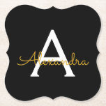 Dessous-de-verre En Papier Black Gold Modern Script Girl Monogramme Nom<br><div class="desc">Dessous de verre en papier noir et or Simple Script Monogramme Nom. Cela fait le cadeau parfait de remise de diplômes,  anniversaire,  mariage,  douche nuptiale,  anniversaire,  baby shower ou bachelorette pour quelqu'un qui aime le luxe glam et les styles chic.</div>