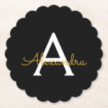 Dessous-de-verre En Papier Black Gold Modern Script Girl Monogramme Nom<br><div class="desc">Dessous de verre en papier noir et or Simple Script Monogramme Nom. Cela fait le cadeau parfait de remise de diplômes,  anniversaire,  mariage,  douche nuptiale,  anniversaire,  baby shower ou bachelorette pour quelqu'un qui aime le luxe glam et les styles chic.</div>