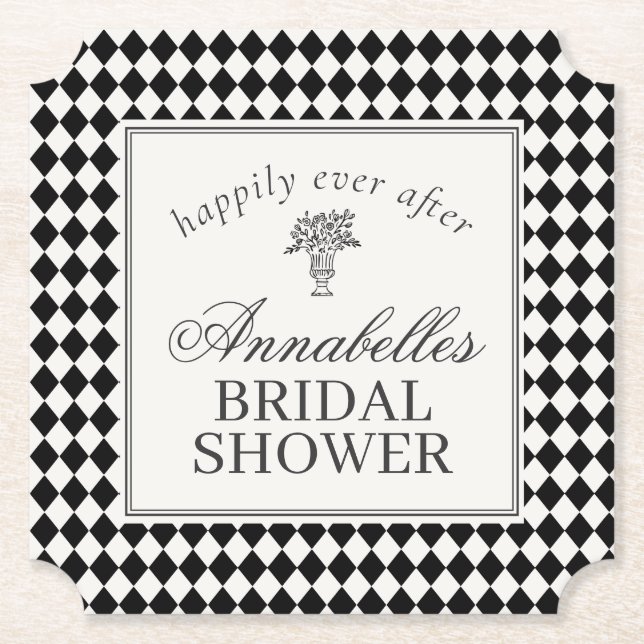 Dessous-de-verre En Papier Black Harlequin Checkered Bridal Shower (Devant)