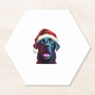 Dessous-de-verre En Papier Black Lab Christmas Magie_ Labrador à Santa Hat