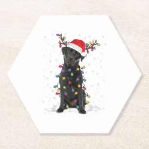 Dessous-de-verre En Papier Black Lab Labrador Christmas Tree Light Pyjama Chi
