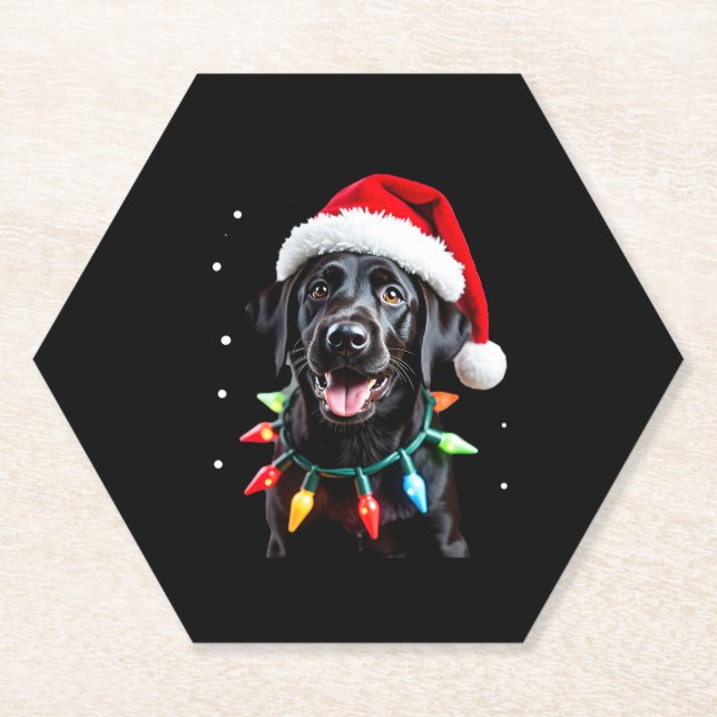 Dessous-de-verre En Papier Black Lab Labrador Christmas Tree Light Pyjama Chi (Devant)